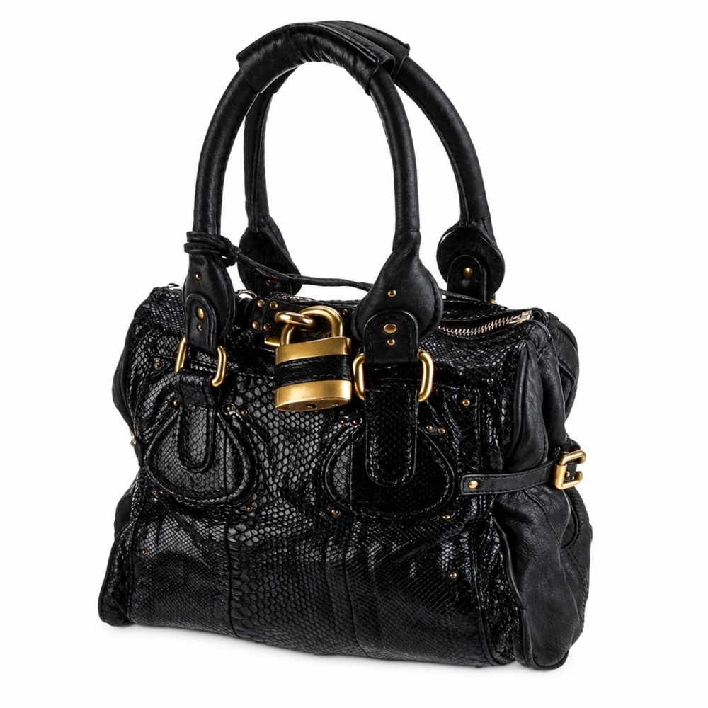 CHLOE PADDINGTON Black Python Small Satchel with Lock & Key NWOT COA